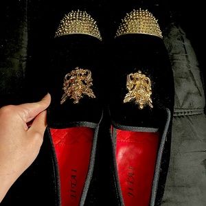 Velvet black and gold formal loafers. Size 12.